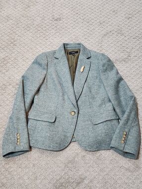 Talbots Light Green Herringbone Tweed Wool Blazer Women's Size 10